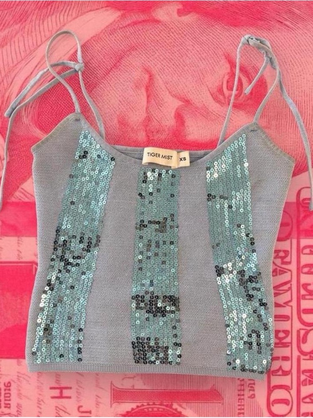 tiger mist baby blue shiny sequin striped knit camisole tank top size xs